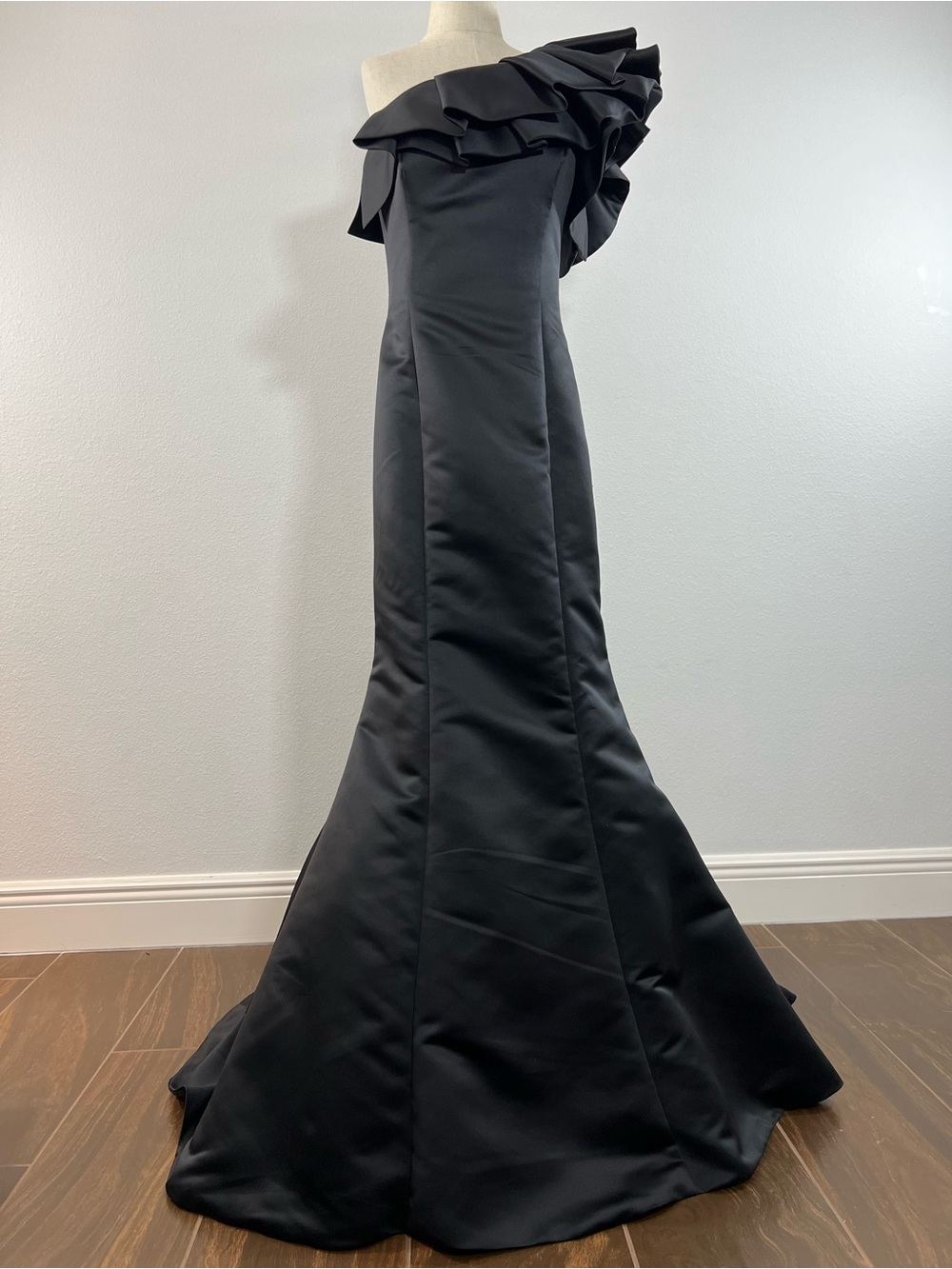 Scala Black One-Shoulder Ruffle Mermaid Gown